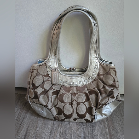 Coach Ergo Brown and Gold Shoulder Bag with Monogram Pattern - Picture 1 of 11